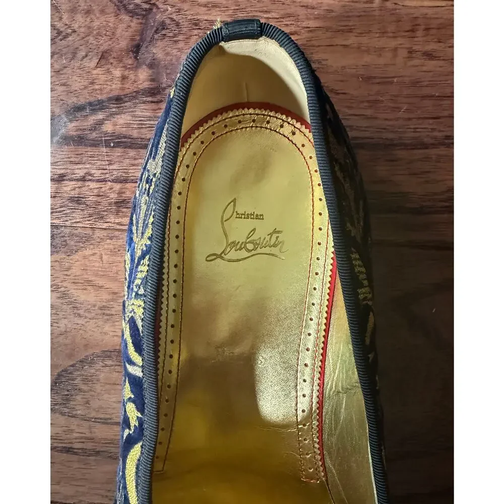 $1,595 New Christian Louboutin Embroidered Floral Velvet Loafers Black 45(12)